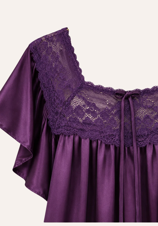 Mega Sleeve Satin Slip With Dantel Front Detail