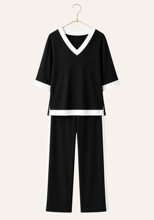 Short Sleeve V-Neck Comfortable Sports Set