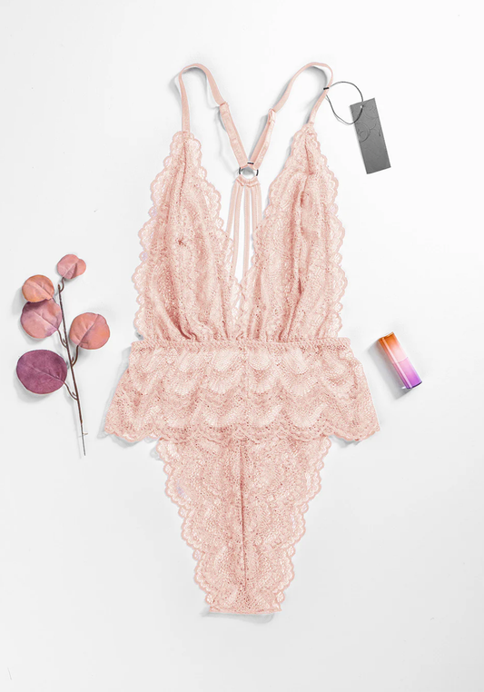 Lingerie Teddies: Full Dantel Bodysuit With Multiple Straps At The Back