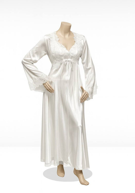 Bridal Long Night Gown And Robe Set With Lace