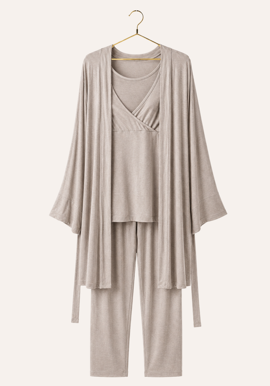 Maternal 3 Piece Robe Pajamas Set