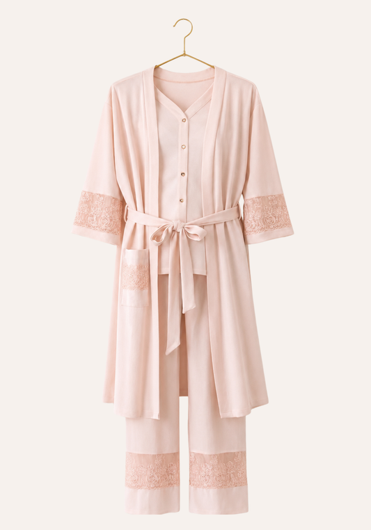 Maternal 3 Pieces Set: Pajamas With Long Robe