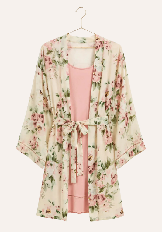 Robe Set: Shoulder Strap Short Nighty (Viscose Lycra) And Short Robe (100% Viscose)