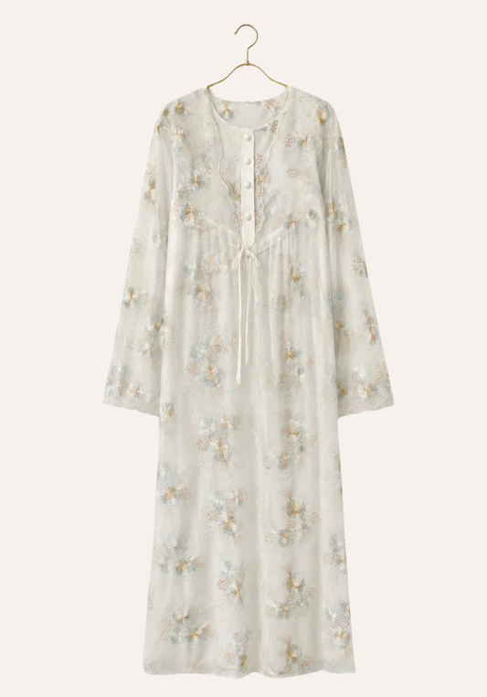 Maternal Long Robe Set: Long Sleeve Buttoned Nighty And Long Sleeve Organza Robe