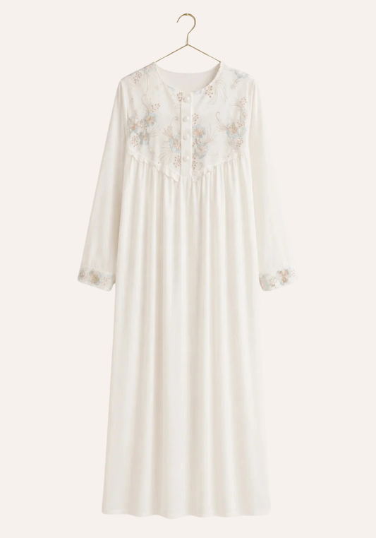Maternal Long Robe Set: Long Sleeve Buttoned Nighty And Long Sleeve Organza Robe