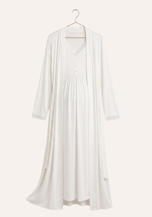 Maternal 2 Pieces Viscose Lycra Long Robe And Nighty Set