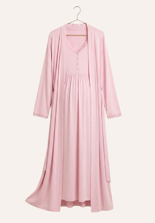Maternal 2 Pieces Viscose Lycra Long Robe And Nighty Set