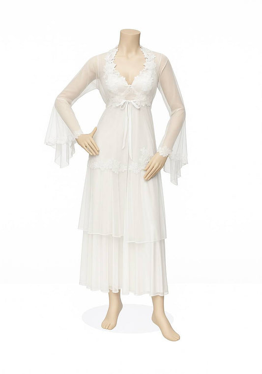 Bridal Short Night Gown And Robe Set With Lace