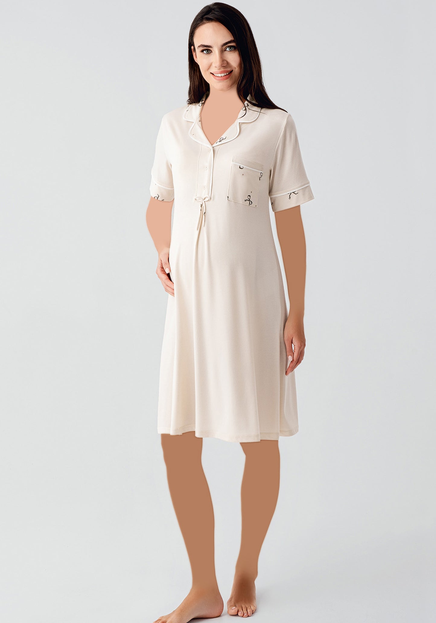 Maternal Collar Button Short Sleeve Nighty