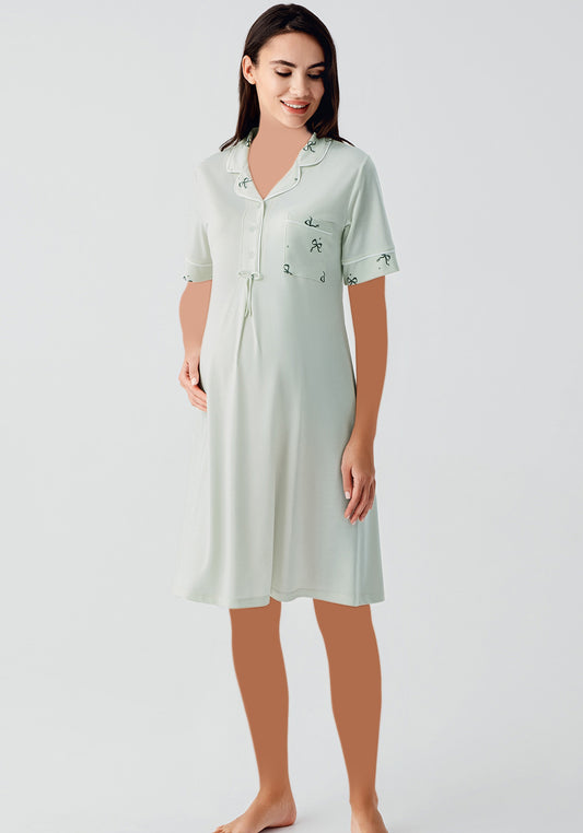 Maternal Collar Button Short Sleeve Nighty