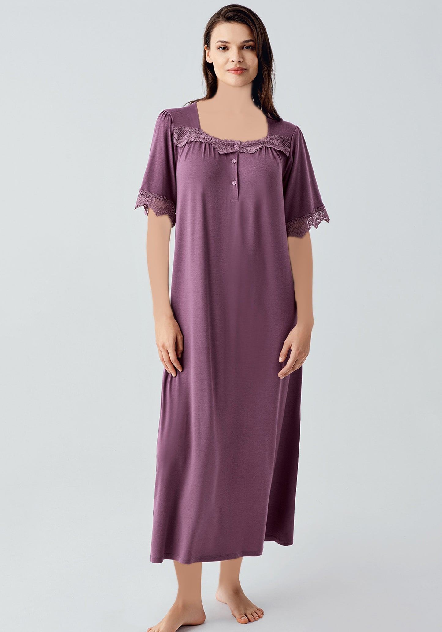 Plus Size Short Sleeve Long Gown
