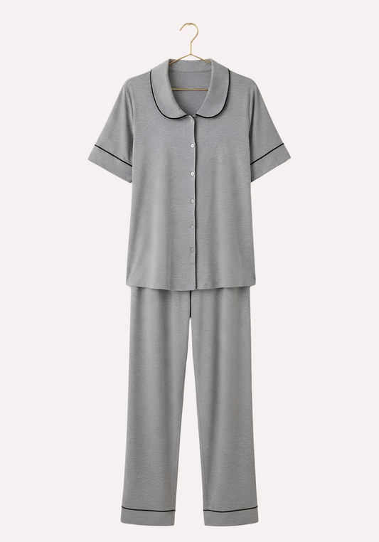 Collar Button Short Sleeve Pajama