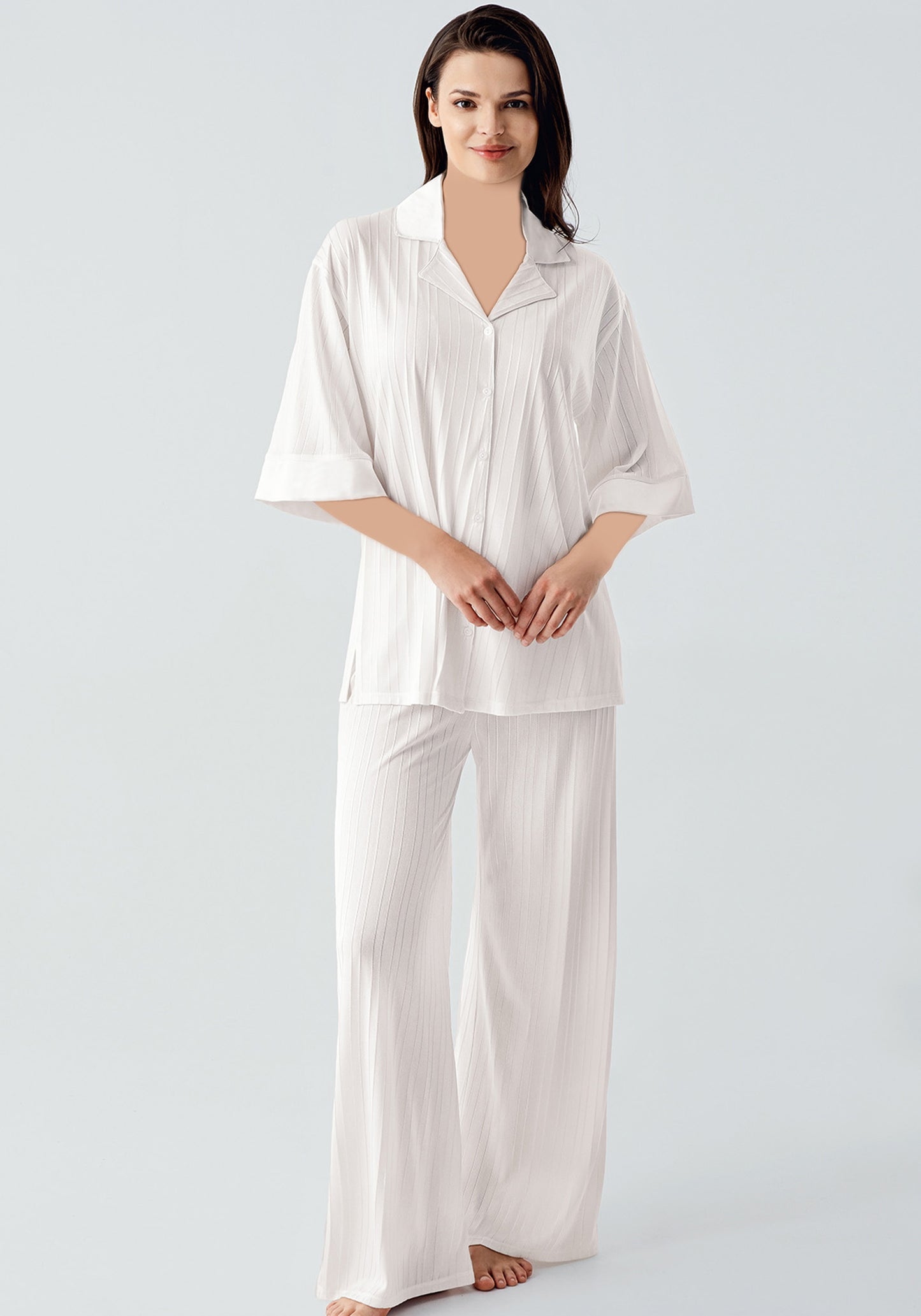 S&L Collar Button Jakar Striped Short Sleeve Pajama