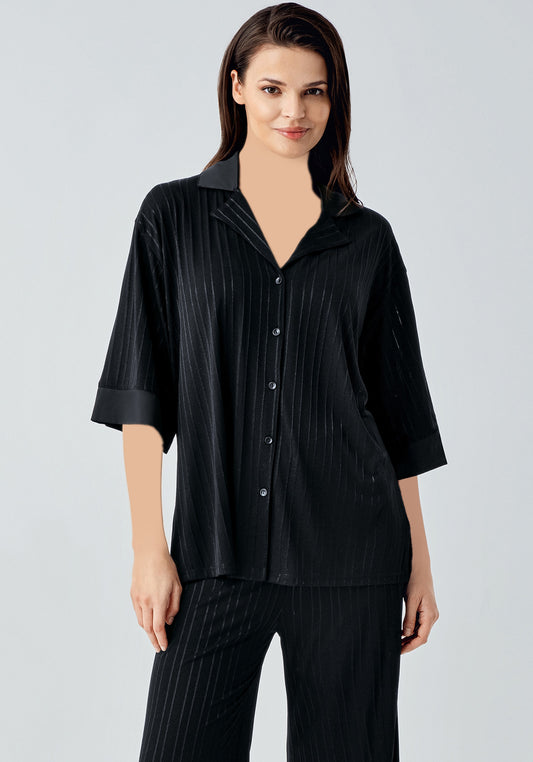 S&L Collar Button Jakar Striped Short Sleeve Pajama