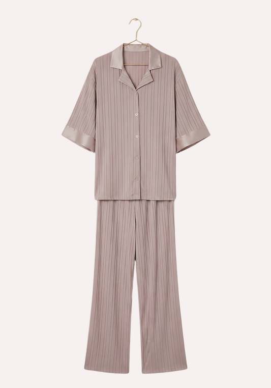 Collar Button Jakar Striped Short Sleeve Pajama