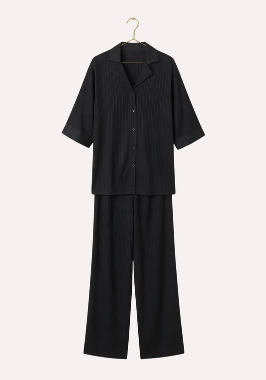 Collar Button Jakar Striped Short Sleeve Pajama