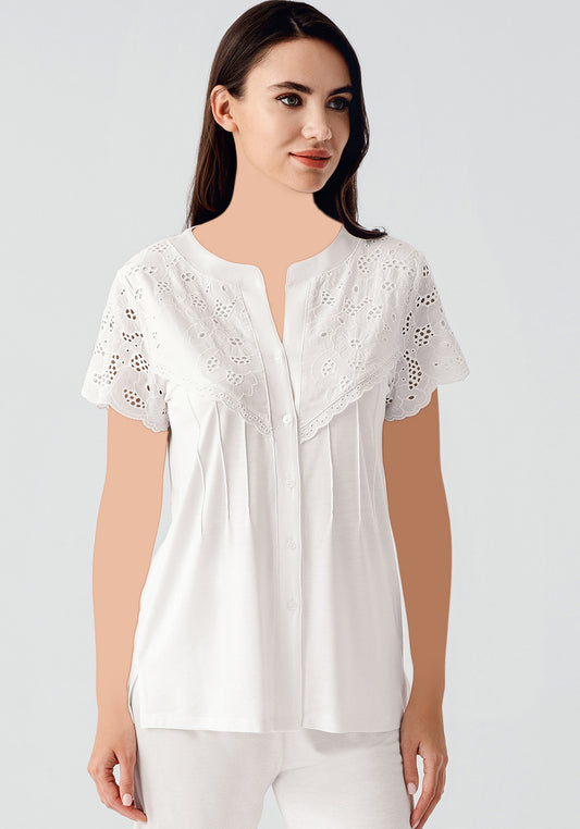 بيجامة قطنية بأكمام قصيرة وأزرار من S&L