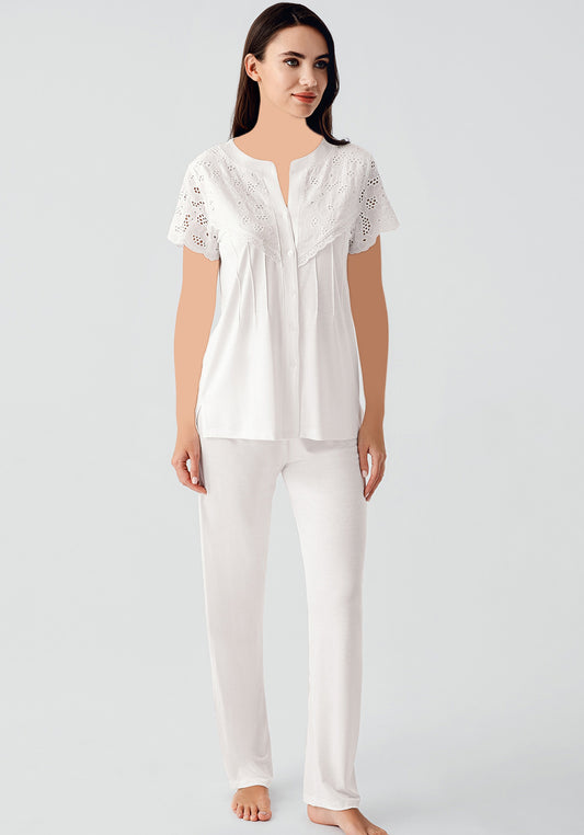 بيجامة قطنية بأكمام قصيرة وأزرار من S&L