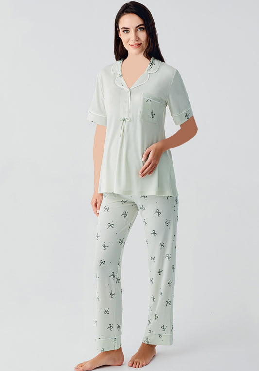 بيجامة بأكمام قصيرة وأزرار وياقة S&L