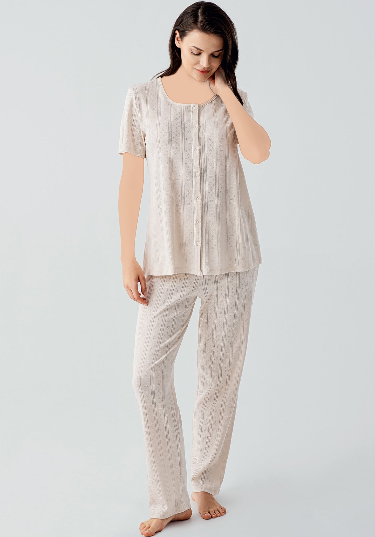 بيجامة قطنية بأكمام قصيرة وأزرار من S&L