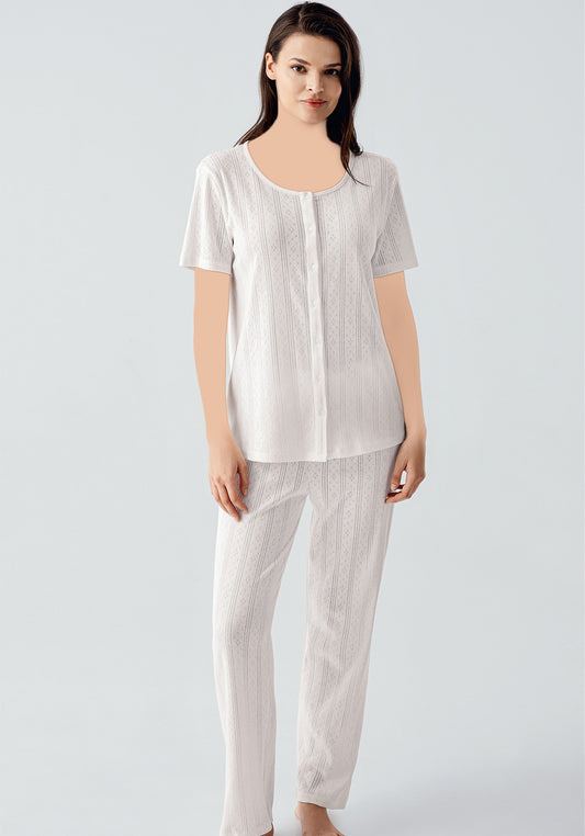 بيجامة قطنية بأكمام قصيرة وأزرار من S&L