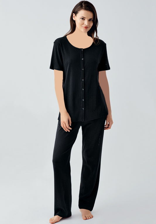 بيجامة قطنية بأكمام قصيرة وأزرار من S&L