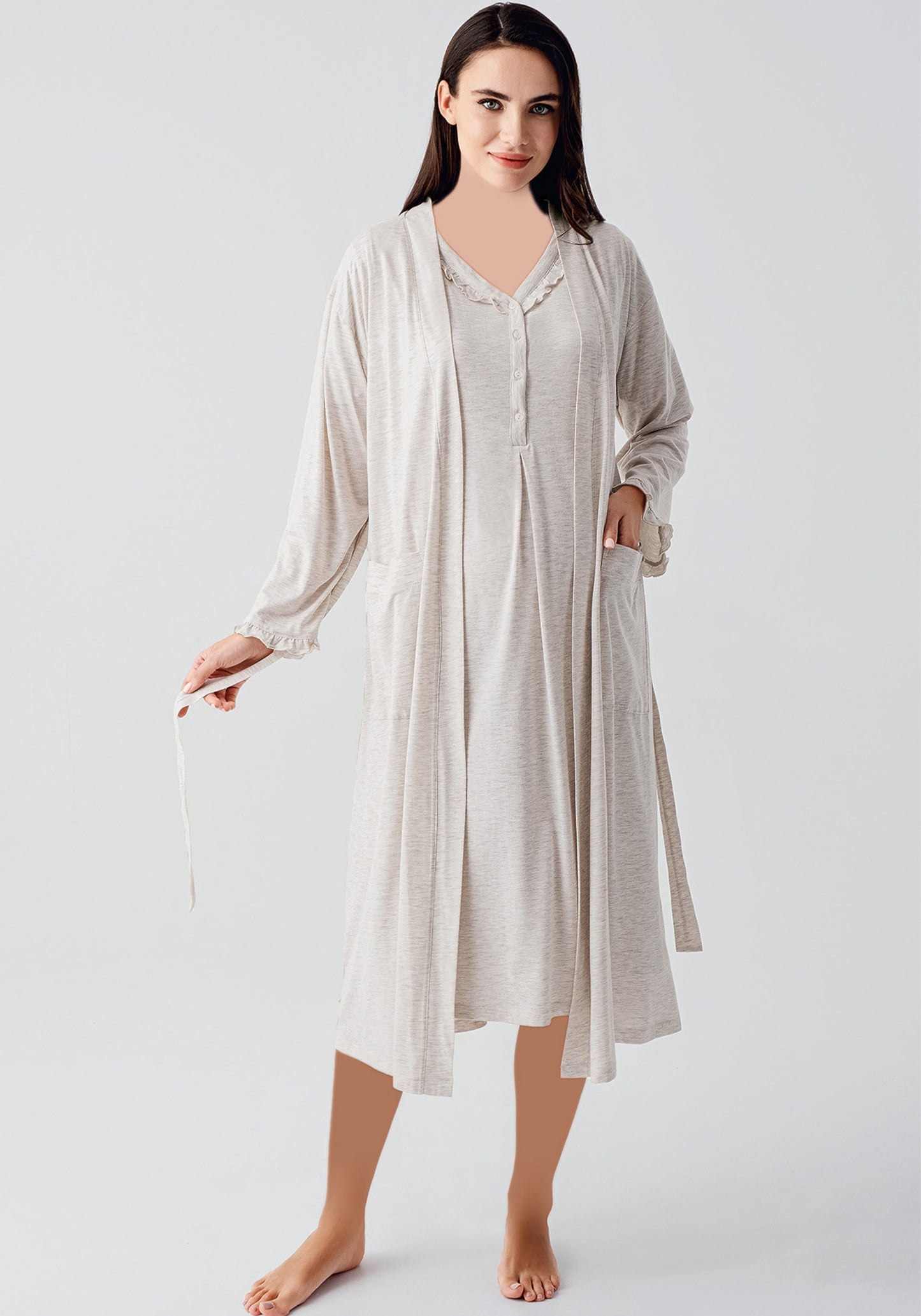 طقم أمومة مكون من قطعتين: رداء طويل وقميص نوم