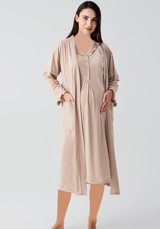 Maternal 2 Piece Long Robe And Nightgown Set