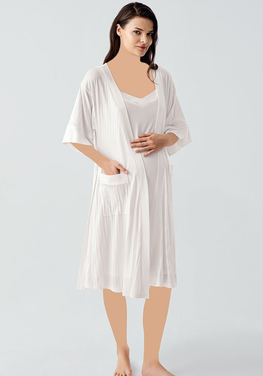 Maternal 2 Pieces Jakar Striped Robe And Nighty Set