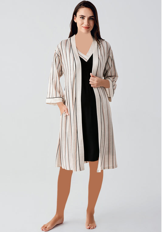 Maternal 2 Piece Striped Robe And Nighty Set