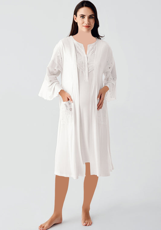 Maternal 2 Piece Cotton Robe And Nighty Set