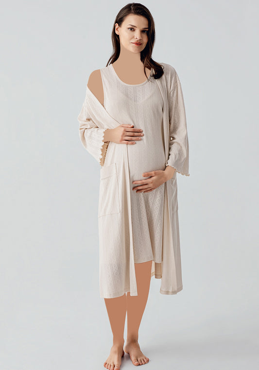 Maternal 2 Piece Cotton Robe And Nighty Set
