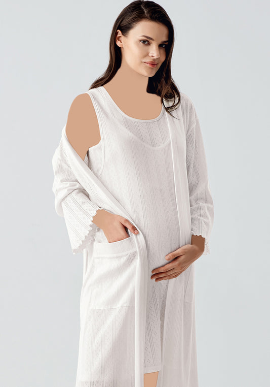 طقم ملابس نوم وروب قطني مكون من قطعتين للأمومة