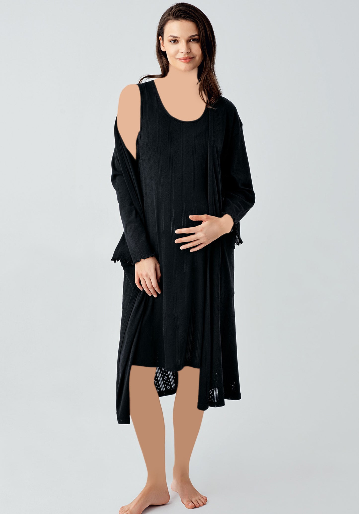 طقم ملابس نوم وروب قطني مكون من قطعتين للأمومة