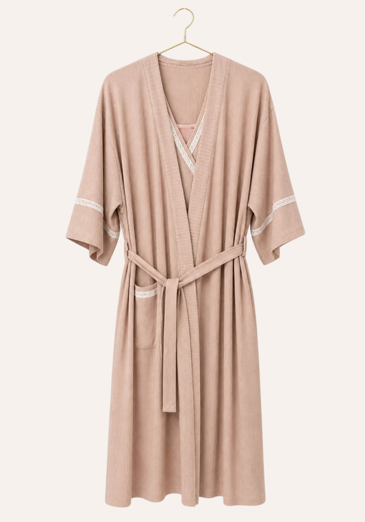 Maternal Robe Set: Short Sleeve Nighty And Short Robe