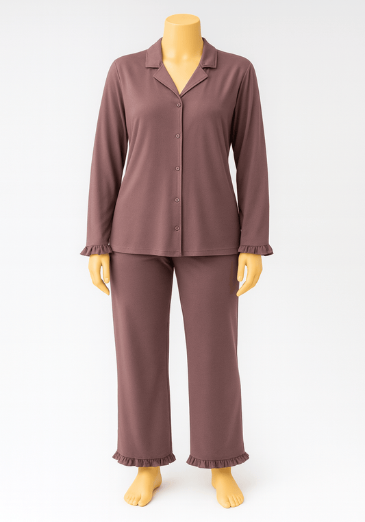 Maternal Cotton Lycra Collar Button Long Sleeve Pajamas