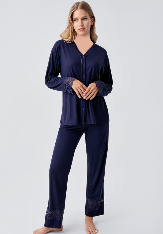 Maternal Viscose Lycra Button Top Long Sleeve Pajamas