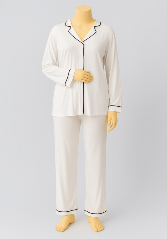 Maternal Viscose Lycra Collar Button Long Sleeve Pajamas