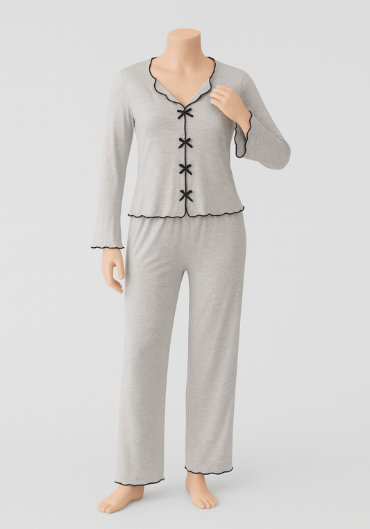 Maternal Viscose Lycra Collar Button Long Sleeve Pajamas
