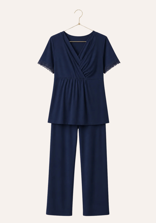 Maternal Pajamas: Plain Short Sleeve Top And Pants (100% Premium Cotton)