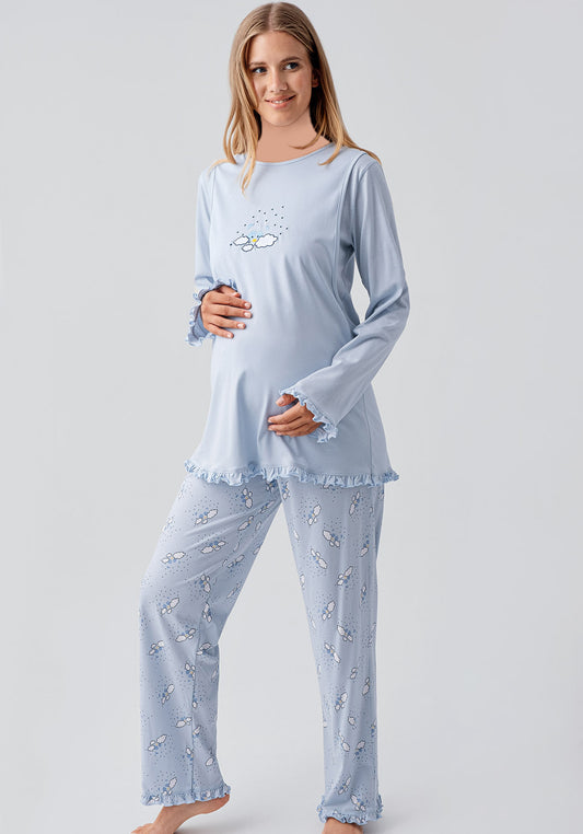 Maternal 3 Pieces Cotton Robe And Pajama Set