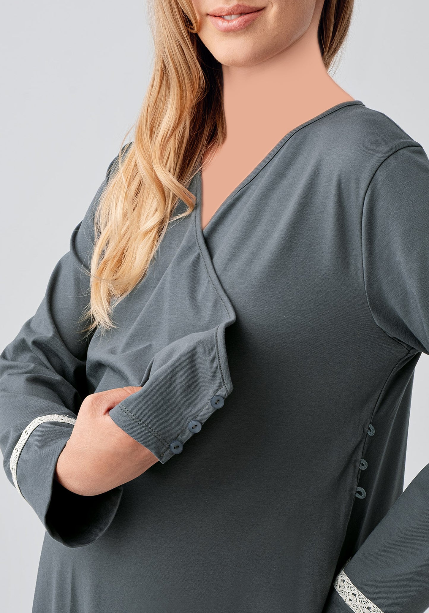 Maternal 2 Pieces Cotton Lycra Long Robe And Nighty Set