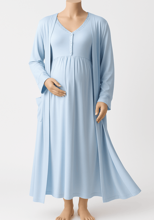 Maternal 2 Pieces Viscose Lycra Long Robe And Nighty Set