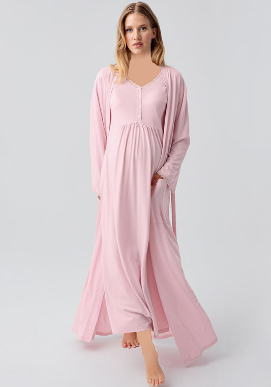 Maternal 2 Pieces Viscose Lycra Long Robe And Nighty Set