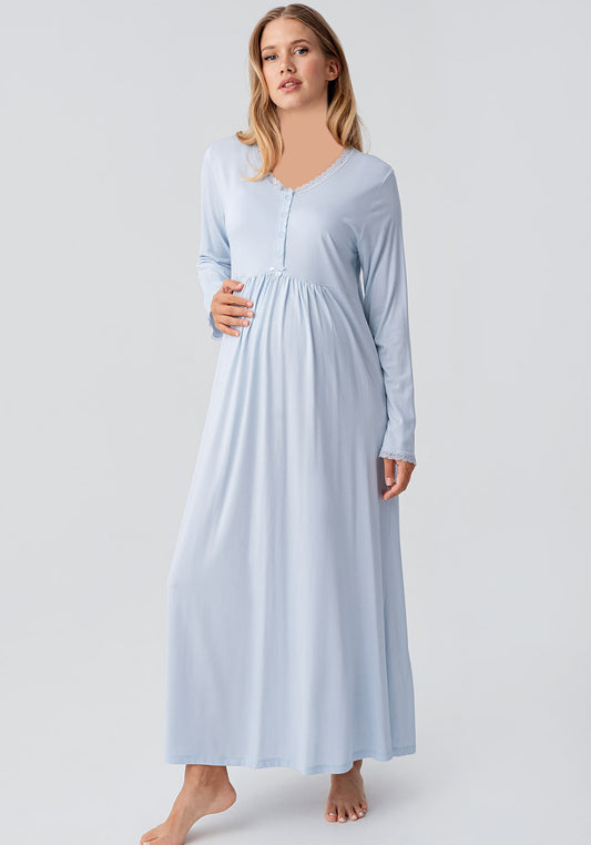 Maternal 2 Pieces Viscose Lycra Long Robe And Nighty Set