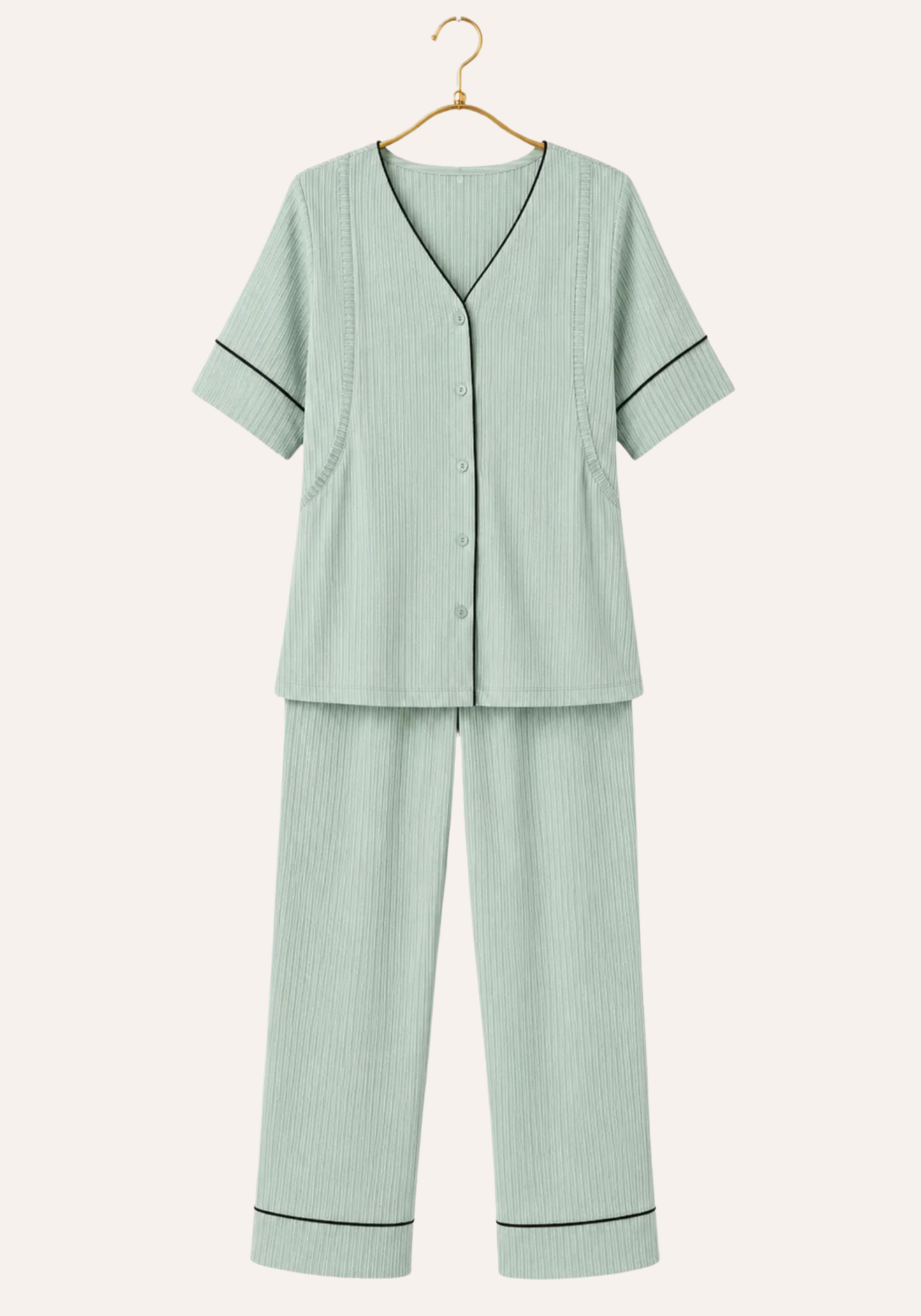 Plain Chords Buttoned Top And Pant Pajamas