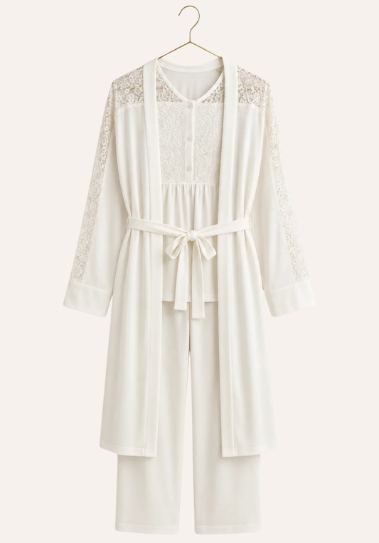 Maternal 3 Pieces Set: Pajamas With Short Robe