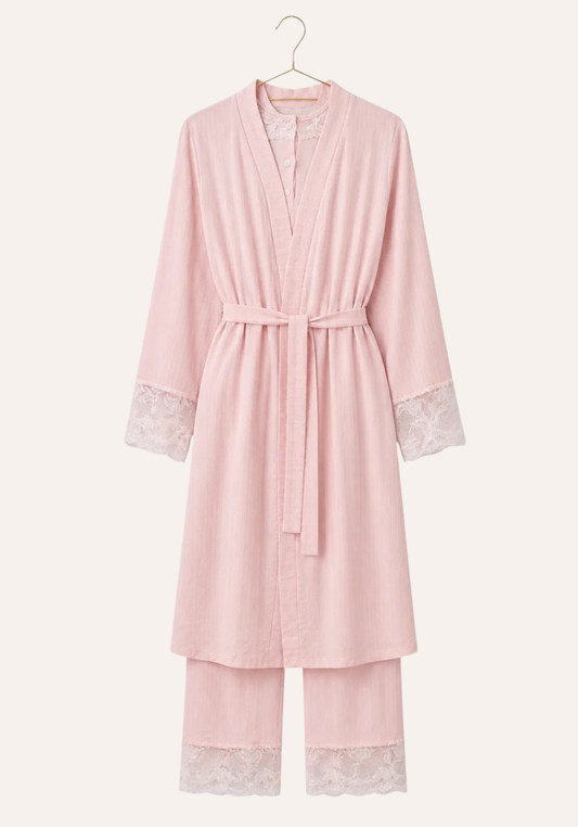 Maternal 3 Pieces Set: Pajamas With Long Robe