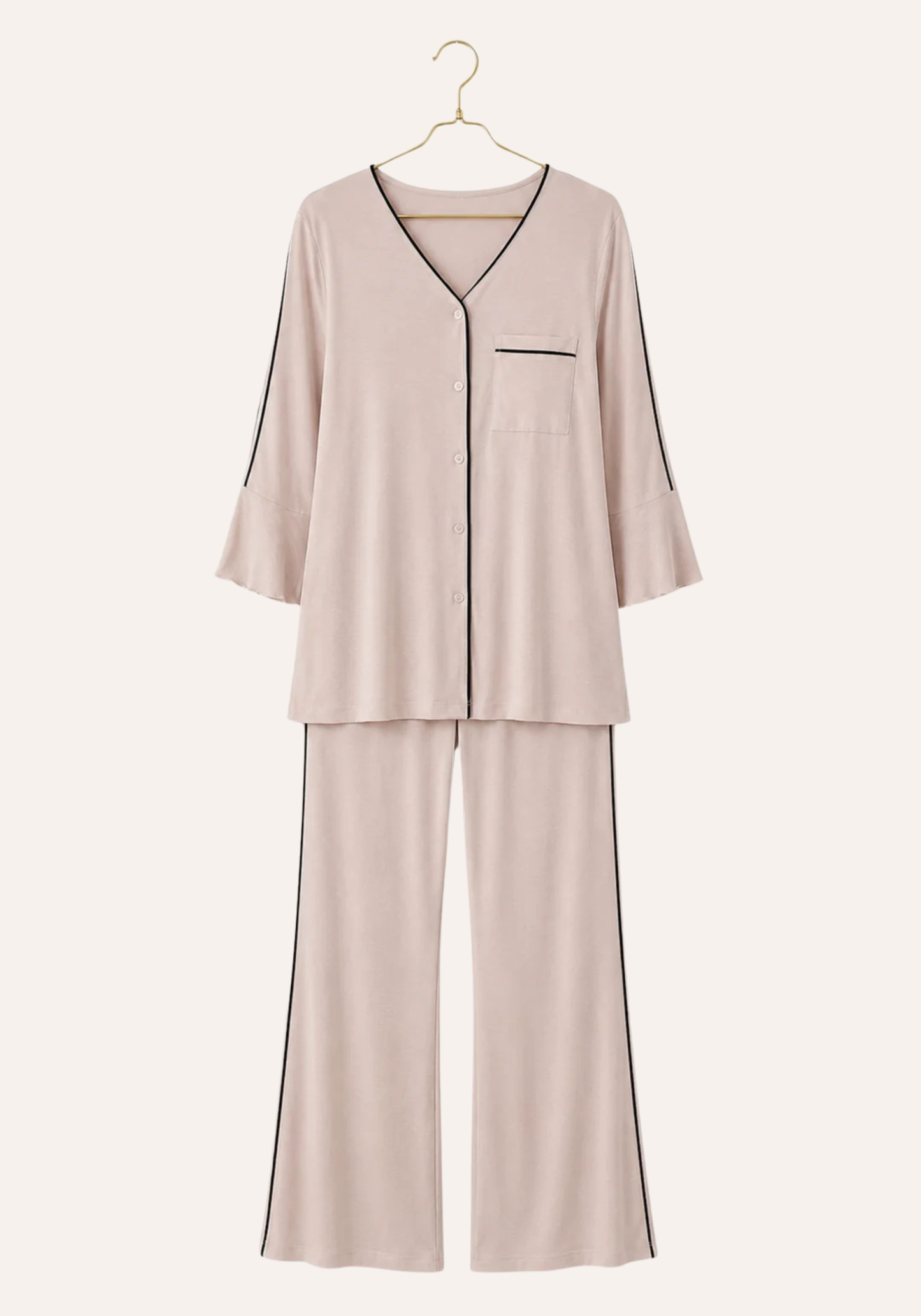 Plain Buttoned Long Sleeve Pajamas