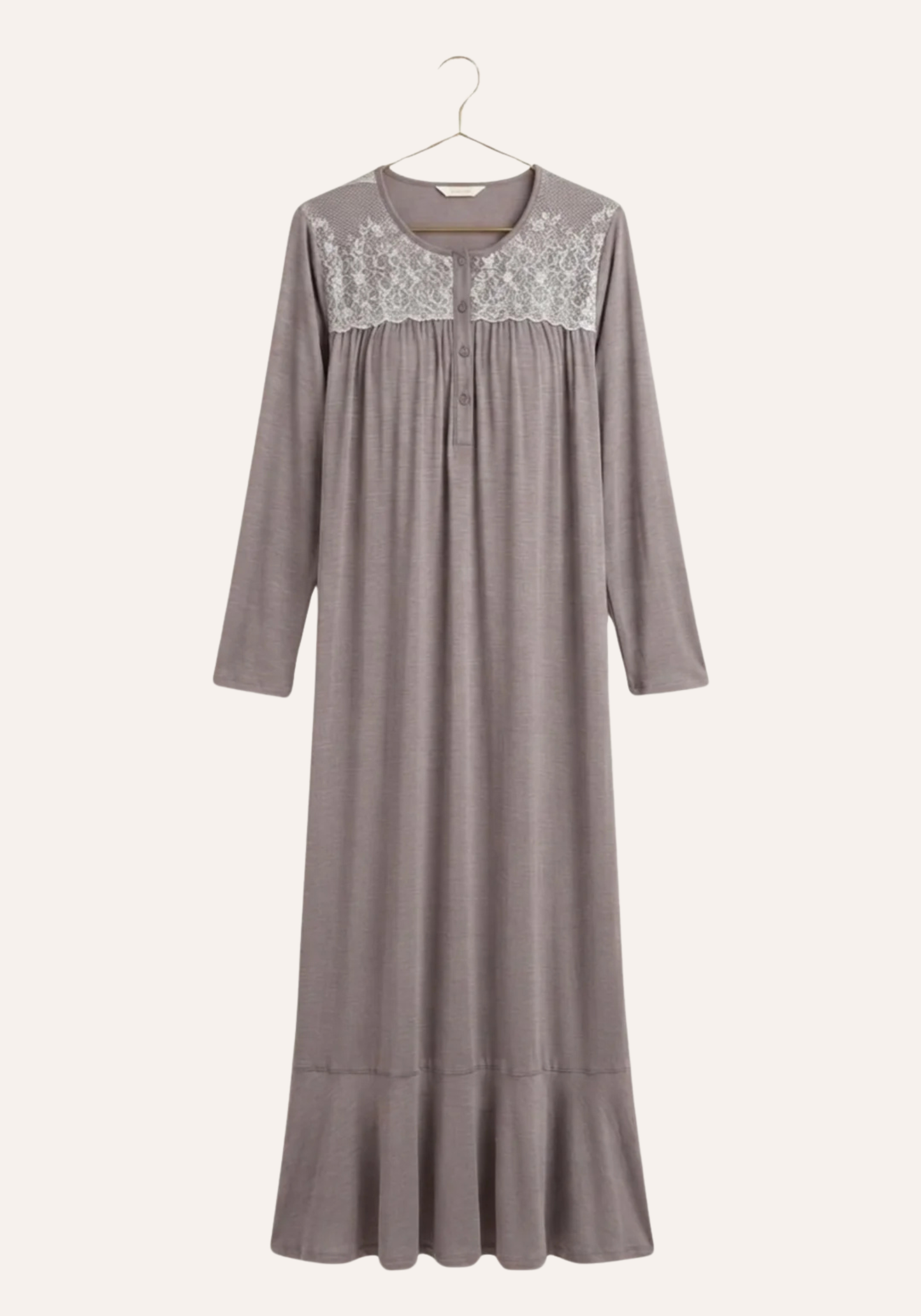 Buttoned Front Long Sleeve Long Nighty